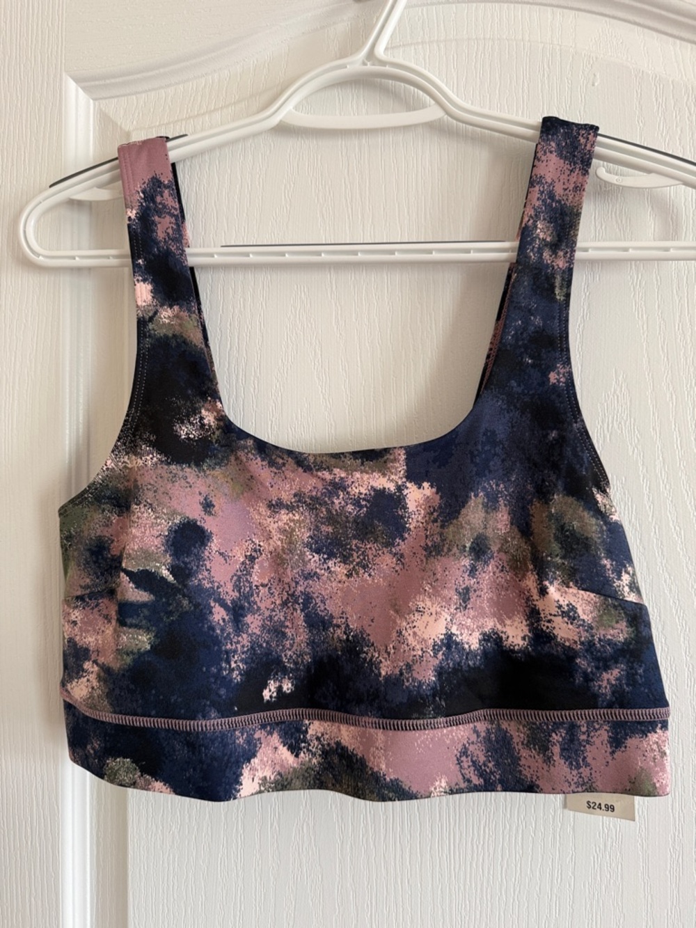 Jenni Abstract Print Sports Bra in Dusty Pink & Navy